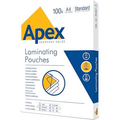 Fellowes Apex Pack de 100 fundas plastificar A4, brillo, formato A4, uso diario, fundas para plastificadora ideales para avisos, fotos, creatividades, certificados Fellowes Apex Pack de 100 fundas plastificar A4, brillo, formato A4, uso diario, fundas para plastificadora ideales para avisos, fotos, creatividades, certificados