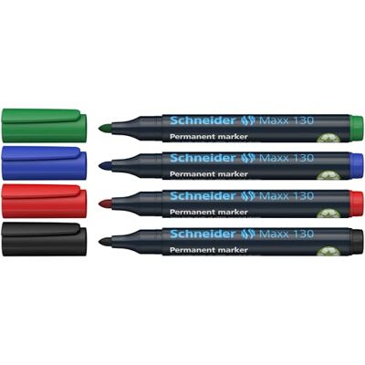 Schneider Maxx 130 Marcador permanente, rellenable, 1 – 3 mm, colores surtidos, estuche de 4 Schneider Maxx 130 Marcador permanente, rellenable, 1 – 3 mm, colores surtidos, estuche de 4