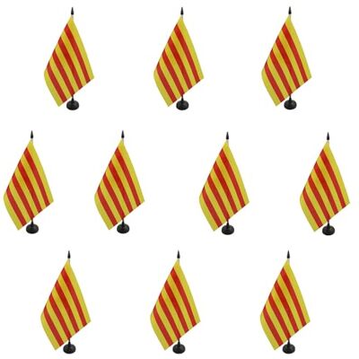 AZ FLAG Pack de 10 Banderas de Mesa Cataluña 21x14 cm Base Plástico Uso interior Bandera de escritorio catalana acabado cosido y bordes reforzados con mástil de plástico y base de plástico AZ FLAG Pack de 10 Banderas de Mesa Cataluña 21x14 cm Base Plástico Uso interior Bandera de escritorio catalana acabado cosido y bordes reforzados con mástil de plástico y base de plástico