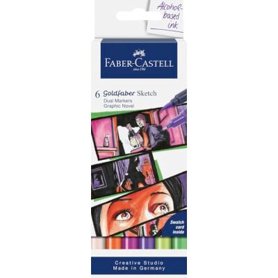 Faber-Castell Rotuladores Goldfaber Sketch Graphic Novel, 6 colores Rotuladores de alcohol de secado rápido y alta cobertura, con punta de pincel y punta fina para ilustraciones y bocetos Faber-Castell Rotuladores Goldfaber Sketch Graphic Novel, 6 colores Rotuladores de alcohol de secado rápido y alta cobertura, con punta de pincel y punta fina para ilustraciones y bocetos