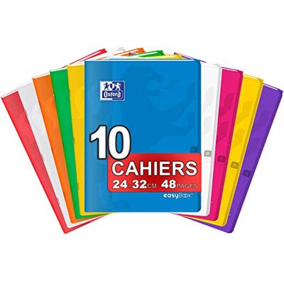 Oxford EasyBook – Lote de 10 cuadernos grapados grandes, 24 x 32 cm, 48 páginas grandes, cuadriculados, 90 g, colores surtidos Oxford EasyBook – Lote de 10 cuadernos grapados grandes, 24 x 32 cm, 48 páginas grandes, cuadriculados, 90 g, colores surtidos