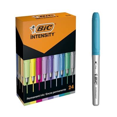 BIC Intensity Rotuladores Permanentes Colores Surtidos Intensos/Pastel/Metalizados, óptimo para regalo, Caja de 24 BIC Intensity Rotuladores Permanentes Colores Surtidos Intensos/Pastel/Metalizados, óptimo para regalo, Caja de 24