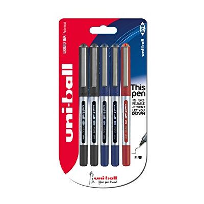 Uni-Ball UB-150 Eye Micro Pack de 5 bolígrafos, 0.5 mm, color negro, azul y rojo Uni-Ball UB-150 Eye Micro Pack de 5 bolígrafos, 0.5 mm, color negro, azul y rojo