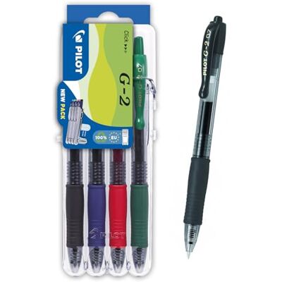 PILOT Pen 2605S4E G2 Bolígrafo de gel (4 unidades), color negro, rojo, azul y verde PILOT Pen 2605S4E G2 Bolígrafo de gel (4 unidades), color negro, rojo, azul y verde