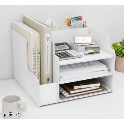 PUNCIA Organizador Material para Escritorio Oficina con Portalápices Soporte para Archivos de Revistas Bandeja para Cartas Papel A4 Organizador para Documentos Libros Cuadernos Papelería Estudio PUNCIA Organizador Material para Escritorio Oficina con Portalápices Soporte para Archivos de Revistas Bandeja para Cartas Papel A4 Organizador para Documentos Libros Cuadernos Papelería Estudio