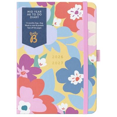 Busy B A6 Diary Mid-Year Academic Planner Aug '26 Aug '27 Floral Print Planner Journal Week-to-View with To-Do Lists, Notes Pages, 3 Pockets, Pen Loop, Year Planner & Elastic Closure Busy B A6 Diary Mid-Year Academic Planner Aug '26 Aug '27 Floral Print Planner Journal Week-to-View with To-Do Lists, Notes Pages, 3 Pockets, Pen Loop, Year Planner & Elastic Closure