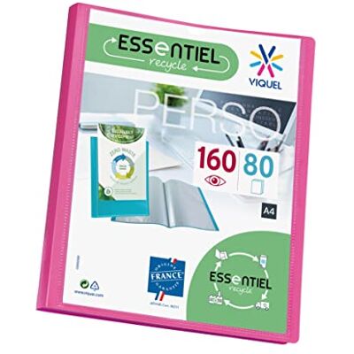 Viquel Carpeta A4 con 160 fundas Encuadernación personalizable Bolsillos transparentes lisos Esencial reciclado Rosa Viquel Carpeta A4 con 160 fundas Encuadernación personalizable Bolsillos transparentes lisos Esencial reciclado Rosa