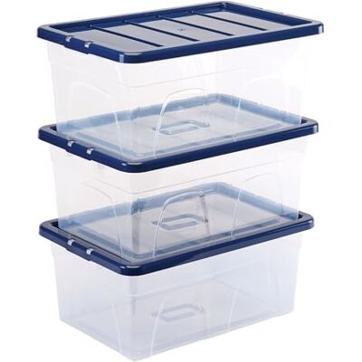 Bankers Box Cajas de almacenamiento de plástico de 38 litros, pack de 3, tapas sin BPA 100% recicladas, apilables y encajables, con tapa, 25x38x56cm, ideal para la organización del hogar y la oficina Bankers Box Cajas de almacenamiento de plástico de 38 litros, pack de 3, tapas sin BPA 100% recicladas, apilables y encajables, con tapa, 25x38x56cm, ideal para la organización del hogar y la oficina