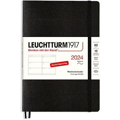 LEUCHTTURM1917 Agenda semanal mediana (A5) 2024, tapa blanda, negro, alemán, 12 meses LEUCHTTURM1917 Agenda semanal mediana (A5) 2024, tapa blanda, negro, alemán, 12 meses