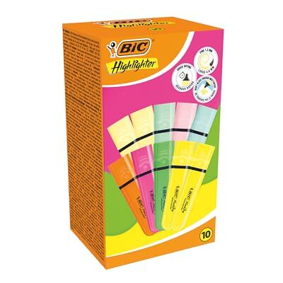 BIC Highlighter Subrayadores Flat Colores en Tonos Intensos y Pastel, Surtido, Pack de 10 BIC Highlighter Subrayadores Flat Colores en Tonos Intensos y Pastel, Surtido, Pack de 10