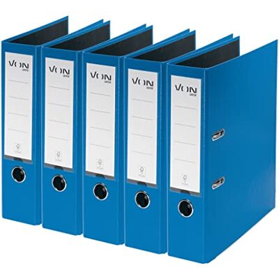 Leitz VON Archivadores A4, cartón con tapa de plástico, ancho de lomo de 80 mm, para 600 hojas, cartón con certificado FSC, para escuela, estudio y hogar, color azul Leitz VON Archivadores A4, cartón con tapa de plástico, ancho de lomo de 80 mm, para 600 hojas, cartón con certificado FSC, para escuela, estudio y hogar, color azul