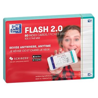 Oxford Flash 2.0-80 fichas Bristol Flash Cards A6 (10,5 x 14,8 cm) con líneas de marco verde menta Oxford Flash 2.0-80 fichas Bristol Flash Cards A6 (10,5 x 14,8 cm) con líneas de marco verde menta