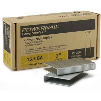 Powernail 15.5 Gauge 2 Inch Length 1/2 Inch Crown Hardwood Flooring Collated Galvanized Staples (Box of 1000) Powernail 15.5 Gauge 2 Inch Length 1/2 Inch Crown Hardwood Flooring Collated Galvanized Staples (Box of 1000)
