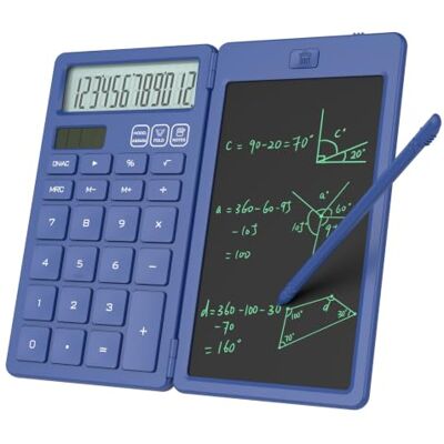 NEWYES Calculadora con Tableta de Escritura y Bolígrafo, Azul Funciona con Energía Solar y Pilas, Adecuada para Estudiantes, Familias, Oficinas NEWYES Calculadora con Tableta de Escritura y Bolígrafo, Azul Funciona con Energía Solar y Pilas, Adecuada para Estudiantes, Familias, Oficinas