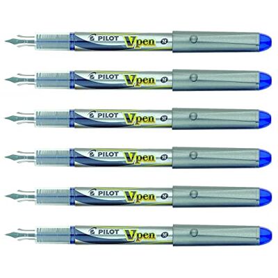 PILOT – Lote de 6 plumas estilográficas desechables V-Pen SILVER punta media azul PILOT – Lote de 6 plumas estilográficas desechables V-Pen SILVER punta media azul