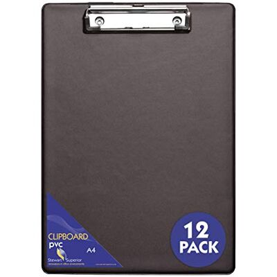 SECO Portapapeles con cubierta de PVC A4+ con clip resistente, color negro (paquete de 12) SECO Portapapeles con cubierta de PVC A4+ con clip resistente, color negro (paquete de 12)