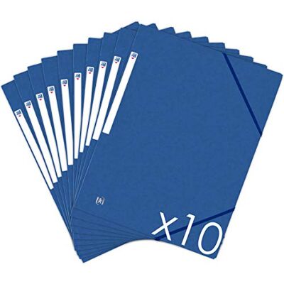 Oxford Topfile+ Lote de 10 carpetas de cartón con 3 solapas, tamaño A4, cierre elástico, color azul Oxford Topfile+ Lote de 10 carpetas de cartón con 3 solapas, tamaño A4, cierre elástico, color azul