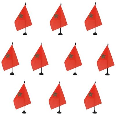 AZ FLAG Pack de 10 Banderas de Mesa Marruecos 21x14 cm Base Plástico Uso interior Bandera de escritorio marroquí المغرب acabado cosido y bordes reforzados poliéster 100D AZ FLAG Pack de 10 Banderas de Mesa Marruecos 21x14 cm Base Plástico Uso interior Bandera de escritorio marroquí المغرب acabado cosido y bordes reforzados poliéster 100D