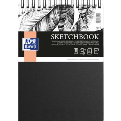 Oxford Bloc de bocetos A4, tapa dura con espiral, 100 páginas, papel de 100 g, negro, 1 unidad Oxford Bloc de bocetos A4, tapa dura con espiral, 100 páginas, papel de 100 g, negro, 1 unidad
