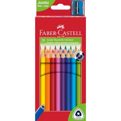 Faber-Castell Set de lápices de colores Jumbo triangulares, 20 unidades Lápices de colores jumbo ergonómicos y a prueba de roturas con colores vivos para niños Faber-Castell Set de lápices de colores Jumbo triangulares, 20 unidades Lápices de colores jumbo ergonómicos y a prueba de roturas con colores vivos para niños