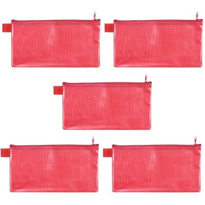 VELOFLEX Bolsa con cremallera roja, 5 unidades, 235 x 125 mm, bolsa portadocumentos de material EVA reforzado con tejido VELOFLEX Bolsa con cremallera roja, 5 unidades, 235 x 125 mm, bolsa portadocumentos de material EVA reforzado con tejido