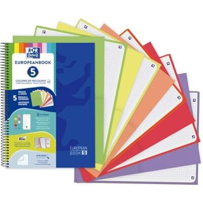 Oxford Cuaderno A4+, Europeanbook 5 con 5 bolsas separadores, Tapa Extradura, Cuadriculado 5X5, 150 Hojas, Color Azul Oxford Cuaderno A4+, Europeanbook 5 con 5 bolsas separadores, Tapa Extradura, Cuadriculado 5X5, 150 Hojas, Color Azul