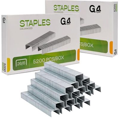 G4GADGET 10.000 grapas 26/6 tamaño estándar, acero duradero, diseño antiatascos para oficina, hogar y escuela, perfecto para grapadoras y alicates de escritorio G4GADGET 10.000 grapas 26/6 tamaño estándar, acero duradero, diseño antiatascos para oficina, hogar y escuela, perfecto para grapadoras y alicates de escritorio