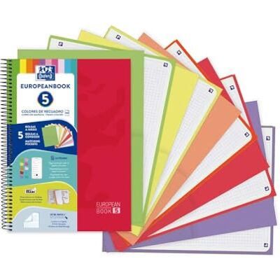 Oxford Cuaderno A4+, Europeanbook 5 con 5 bolsas separadores, Tapa Extradura, Cuadriculado 5X5, 150 Hojas, Color Rojo Oxford Cuaderno A4+, Europeanbook 5 con 5 bolsas separadores, Tapa Extradura, Cuadriculado 5X5, 150 Hojas, Color Rojo