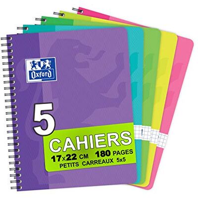 Oxford Cuaderno de espiral, 5 unidades, 17 x 22 cm, 180 páginas Oxford Cuaderno de espiral, 5 unidades, 17 x 22 cm, 180 páginas