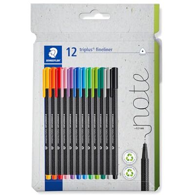 STAEDTLER Bolígrafos Fineliner Triplus 12 colores surtidos Pack de 12, 334 C12 STAEDTLER Bolígrafos Fineliner Triplus 12 colores surtidos Pack de 12, 334 C12