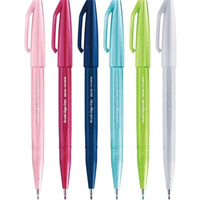 Pentel Brush Sign Pen Rotulador punta fibra flexible nuevos colores surtidos, 6 unidades Pentel Brush Sign Pen Rotulador punta fibra flexible nuevos colores surtidos, 6 unidades