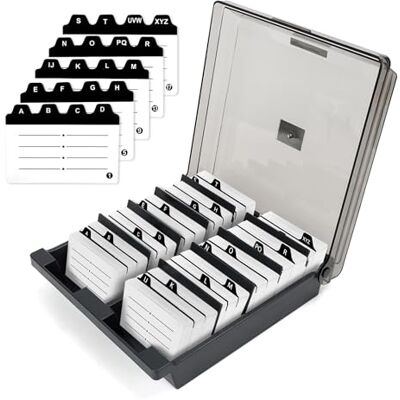 Cinnani Caja de Organizadora para Tarjetas de Visita, Acomodar 1000 Tarjetas (2.2" x 3.6"), Gran Tarjeteros de Escritorio Transparente con 8 Tablas Divisorias y Pestañas de Índice A-Z, Gris Oscuro Cinnani Caja de Organizadora para Tarjetas de Visita, Acomodar 1000 Tarjetas (2.2" x 3.6"), Gran Tarjeteros de Escritorio Transparente con 8 Tablas Divisorias y Pestañas de Índice A-Z, Gris Oscuro