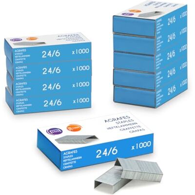 Waytex Grapas 24/6 acero galvanizado, compatible con grapadora 24/6 26/6, paquete de 10 cajas de 1000 Waytex Grapas 24/6 acero galvanizado, compatible con grapadora 24/6 26/6, paquete de 10 cajas de 1000