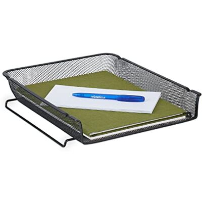 Relaxdays Bandeja Documentos Malla A4, Organizador Apilable, Vertical, 6,5 x 28,5 x 34 cm, Cesto Cartas, Metal, Negro Relaxdays Bandeja Documentos Malla A4, Organizador Apilable, Vertical, 6,5 x 28,5 x 34 cm, Cesto Cartas, Metal, Negro