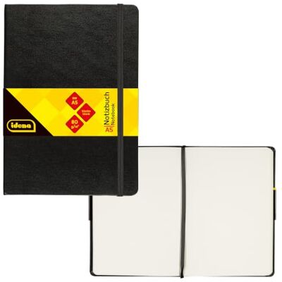 Idena Cuaderno DIN A5, en blanco, papel crema, 192 páginas, 80 g/m², tapa dura en negro, 1 ud. Idena Cuaderno DIN A5, en blanco, papel crema, 192 páginas, 80 g/m², tapa dura en negro, 1 ud.