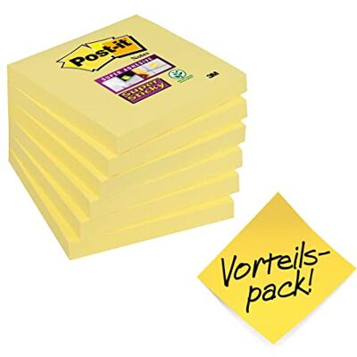 Post-It Nota adhesiva Super sticky, Color Amarillo, 76 x 76 mm, 90 Hojas x 6 blocs Post-It Nota adhesiva Super sticky, Color Amarillo, 76 x 76 mm, 90 Hojas x 6 blocs