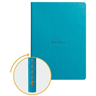 Rhodia Clairefontaine rama – Libreta grapada, textil, 64 páginas Dot de lunares marfil A5, 14,8 x 21 cm, 90 g, color turquesa Rhodia Clairefontaine rama – Libreta grapada, textil, 64 páginas Dot de lunares marfil A5, 14,8 x 21 cm, 90 g, color turquesa