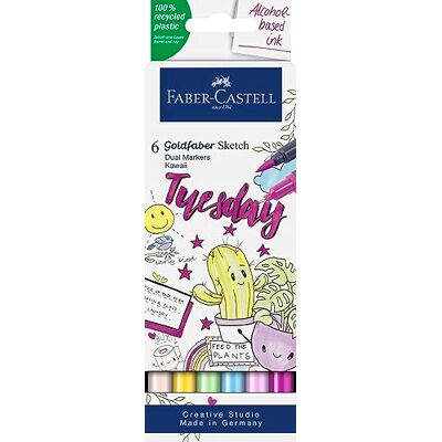 Faber-Castell Goldfaber Sketch 164811 Set de 6 Rotuladores para Bocetos Kawaii Punta de Pincel y Punta Fina Faber-Castell Goldfaber Sketch 164811 Set de 6 Rotuladores para Bocetos Kawaii Punta de Pincel y Punta Fina