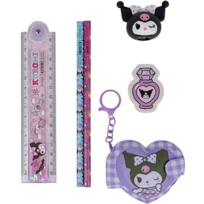 Mr. Wonderful Set De Escritura Hello Kitty Kuromi Set Con Regla Plegable De 30 cm, 2 Lápices, Sacapuntas, Goma De Borrar Y Minilibreta Blandita Con Cadenita Con Kuromi Como Protagonista Mr. Wonderful Set De Escritura Hello Kitty Kuromi Set Con Regla Plegable De 30 cm, 2 Lápices, Sacapuntas, Goma De Borrar Y Minilibreta Blandita Con Cadenita Con Kuromi Como Protagonista