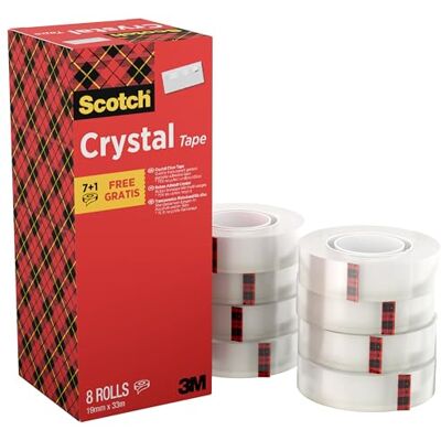 Scotch Crystal Cinta Adhesiva Transparente, 8 Rollos, 19mm×33m Unión Fuerte y Permanente Scotch Crystal Cinta Adhesiva Transparente, 8 Rollos, 19mm×33m Unión Fuerte y Permanente