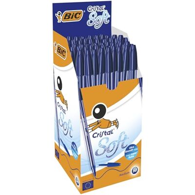 BIC Cristal Soft Bolígrafos punta media (1.2 mm) color azul, caja de 50 unidades BIC Cristal Soft Bolígrafos punta media (1.2 mm) color azul, caja de 50 unidades