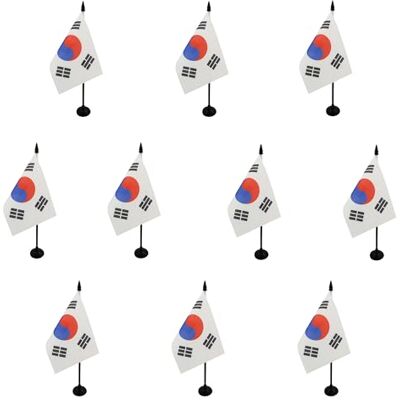 AZ FLAG Pack de 10 Banderas de Mesa Corea del Sur 15x10 cm Base Plástico Uso interior Bandera de escritorio surcoreana 대한민국 acabado cosido y bordes reforzados poliéster 100D AZ FLAG Pack de 10 Banderas de Mesa Corea del Sur 15x10 cm Base Plástico Uso interior Bandera de escritorio surcoreana 대한민국 acabado cosido y bordes reforzados poliéster 100D