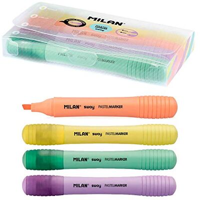 MILAN ESTUCHE CON 4 MARCADORES PASTEL SWAY SUGAR AMARILLO/TURQUESA/NARANJA/LILA PUNTA BISELADA 2-4MM MILAN ESTUCHE CON 4 MARCADORES PASTEL SWAY SUGAR AMARILLO/TURQUESA/NARANJA/LILA PUNTA BISELADA 2-4MM