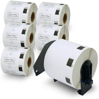 BETCKEY 6 Rollos DK-11209 Etiquetas Adhesivas con Solo 1 Soportes de Etiquetas Reutilizables, 62mm x 29mm, 4800 Etiquetas precortadas de dirección pequeñas para Brother QL Impresoras de Etiquetas BETCKEY 6 Rollos DK-11209 Etiquetas Adhesivas con Solo 1 Soportes de Etiquetas Reutilizables, 62mm x 29mm, 4800 Etiquetas precortadas de dirección pequeñas para Brother QL Impresoras de Etiquetas