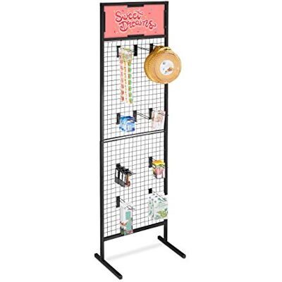 Relaxdays Mostrador de tienda, Panel expositor de rejilla, 10 ganchos, Acero, 21x65,5x44,5 cm, 1 Ud., Negro Relaxdays Mostrador de tienda, Panel expositor de rejilla, 10 ganchos, Acero, 21x65,5x44,5 cm, 1 Ud., Negro