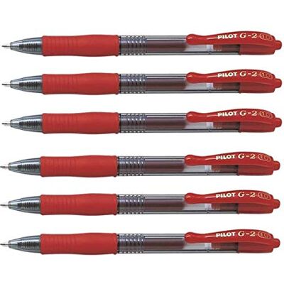 PILOT Lot de 6 Stylos bille à encre gel G2 10, Rouge PILOT Lot de 6 Stylos bille à encre gel G2 10, Rouge
