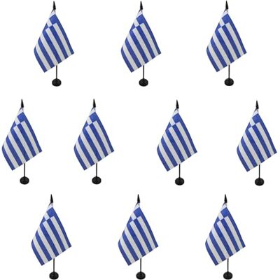 AZ FLAG Pack de 10 Banderas de Mesa Grecia 15x10 cm Base Plástico Uso interior Bandera de escritorio griega Ελλάδα acabado cosido y bordes reforzados con mástil de plástico y base de plástico AZ FLAG Pack de 10 Banderas de Mesa Grecia 15x10 cm Base Plástico Uso interior Bandera de escritorio griega Ελλάδα acabado cosido y bordes reforzados con mástil de plástico y base de plástico