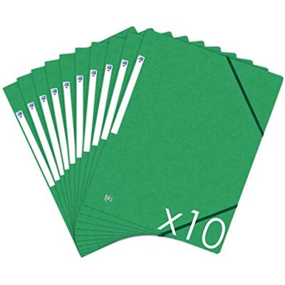 Oxford Top File + Lote de 10 carpetas de cartón con 3 solapas, formato A4, cierre con elásticos, color verde Oxford Top File + Lote de 10 carpetas de cartón con 3 solapas, formato A4, cierre con elásticos, color verde