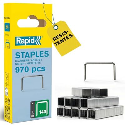 Rapid 970 Grapas Planas n.140/6, Acero Galvanizado, para Cartón y Plástico Rapid 970 Grapas Planas n.140/6, Acero Galvanizado, para Cartón y Plástico