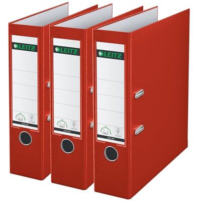 Leitz Esselte- Archivador (3 unidades, 180°, anillas, A4, 8 cm, plástico), color rojo Leitz Esselte- Archivador (3 unidades, 180°, anillas, A4, 8 cm, plástico), color rojo